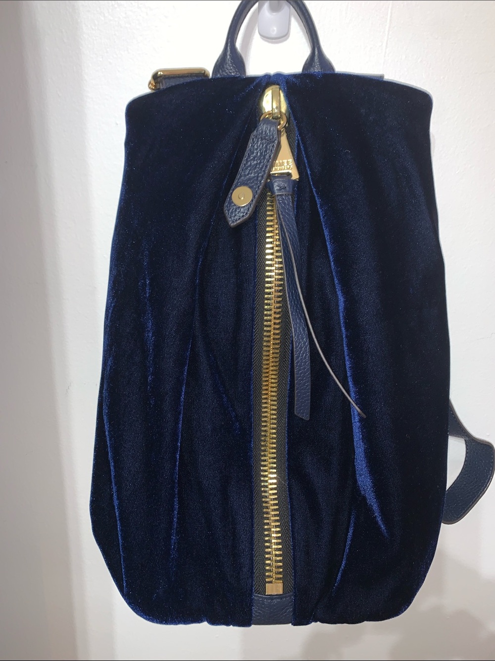 Aimee Kestenberg Navy Velvet Backpack with Gold Hardware